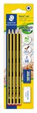 STAEDTLER Noris 120, HB, 120S1 BK4D, potloden, zeskant, set van 4 ongelooflijk onbreekbare potloden, 1 puntenslijper, 1 gum, hoge kwaliteit, Made in Germany