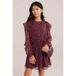 WE Fashion korte jurk met ruches - donkerrood/ecru