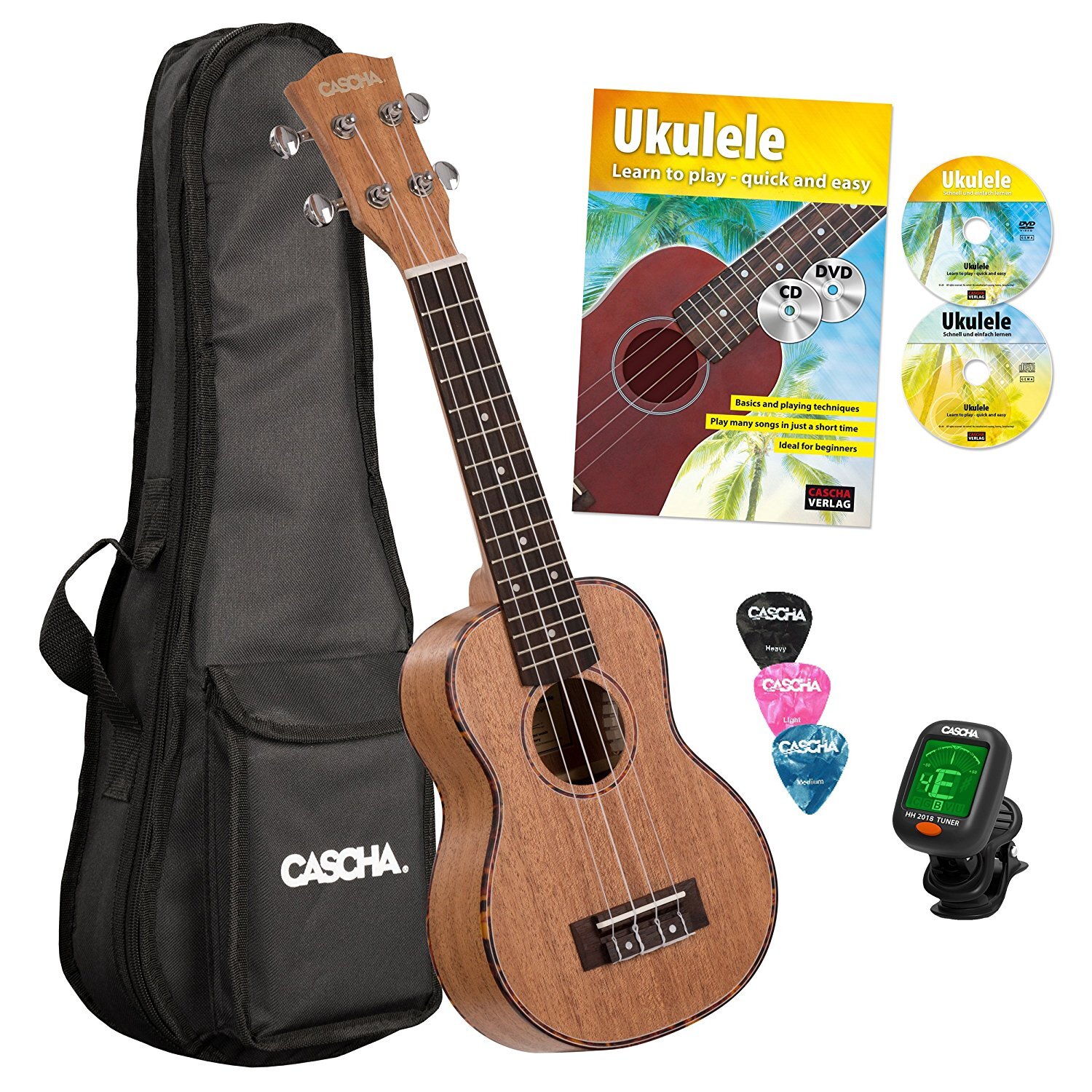 Cascha HH 2027 GB Premium Mahogany sopraan ukelele set Engels