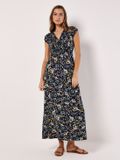 Apricot Maxi-jurk met kleine botanische bloemenprint