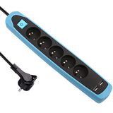 Electraline Gummy 35617 stekkerdoos met 5 stopcontacten en 2 USB-poorten, siliconen afdekking, schokbestendig, kabel 2 m, platte stekker