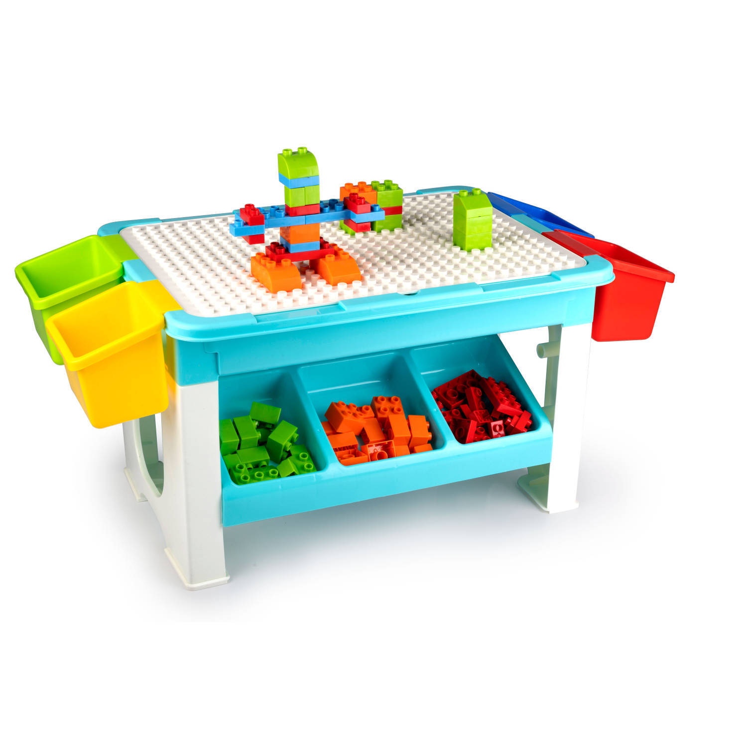 Eddy Toys 69-Delige Set Speelgoed - Speeltafel: 48 x 35 x 31 Cm - 60 Bouwblokken - Opbergruimte - Plastic