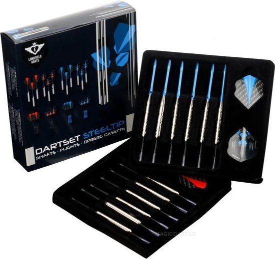 Longfield Darts Steeltip Darts Set - 21g - 12 Darts - Blue/Red