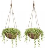 Mica Decorations Hangmand - 2x - D30 x H15 cm - Gevlochten Wilg - Hangende Plantenbak met Ketting
