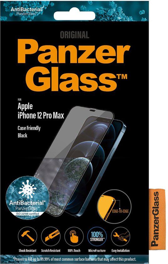 PanzerGlass Edge to Edge Screenprotector for Apple iPhone 12 Pro Max - Glass - Case Friendly - Black
