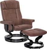 Mcombo 9019 Relaxstoel met Hocker – Bruin Microvezel – Verstelbaar & Draaibaar