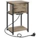 VASAGLE Table d'appoint avec multiprise, 2 ports USB, 34 x 30 x 58 cm | Petite table de chevet, fine, 2 prises AC, pour salon, chambre, marron camel et noir mat, collection BARNET LET375K01