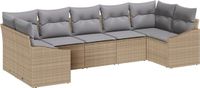 vidaXL Bankstel 7-delig Beige Polyrattan Hoek loungeset met kussens