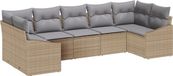 vidaXL Bankstel 7-delig Beige Polyrattan Hoek loungeset met kussens