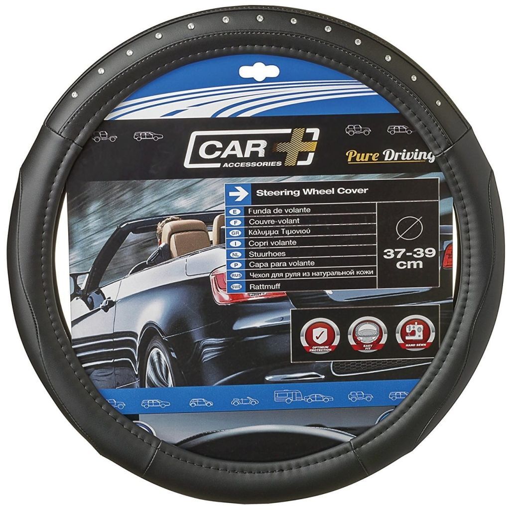 Car Plus stuurhoes met diamanten universeel PVC zwart 37-39 cm