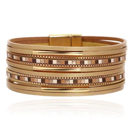 Deja Jewels Deja Armband goudkleurig met champagnekleurige banden en mozaïek detail