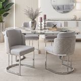 OKWISH Eetkamerstoel – Set van 2 – Chenille – Met Armleuningen – Zilverkleurig Metalen Onderstel – Lichtgrijs