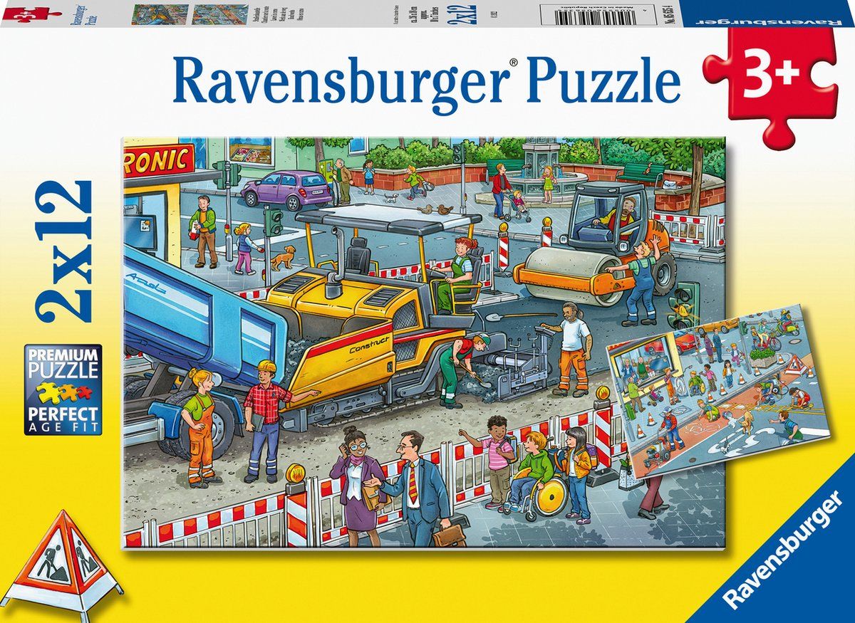 Ravensburger Werk aan de weg - Twee puzzels - 12 stukjes - kinderpuzzel