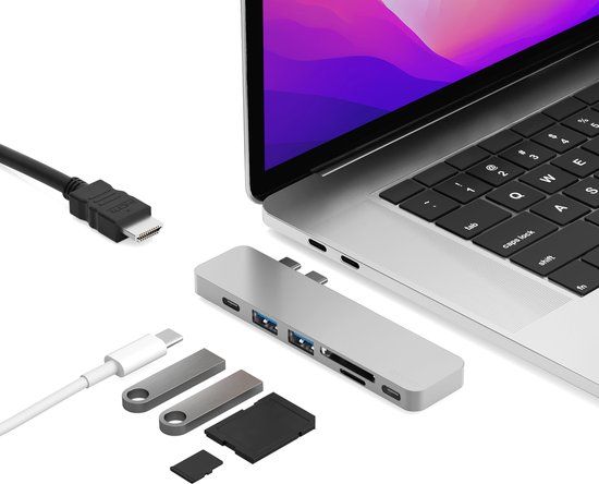 iMounts USB-C Hub for MacBook - HDMI, Thunderbolt 3, SD Card Reader - Silver