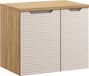 Meuble de salle de bain sur pied, aspect chêne, beige, 70 cm de large, avec 2 portes et design moderne 3D