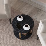 en.casa Bijzettafel Ves rond Ø42x49 cm marmerlook zwart en houtkleurig
