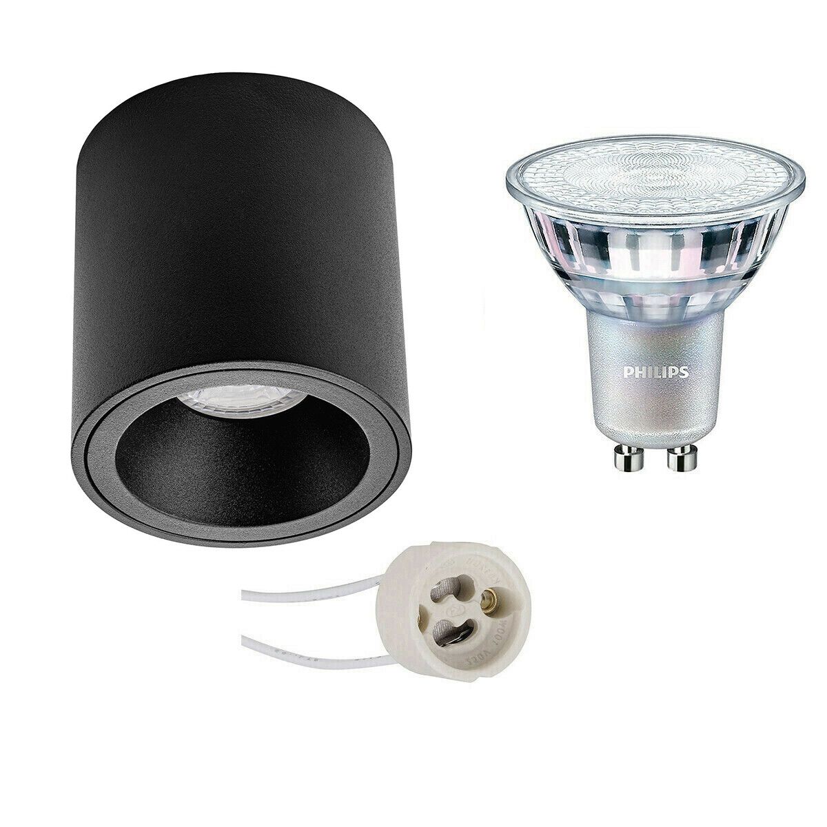 BES LED Opbouwspot Set - Pragmi Cliron Pro - GU10 - Mat Zwart - Ø90mm - Dimbaar