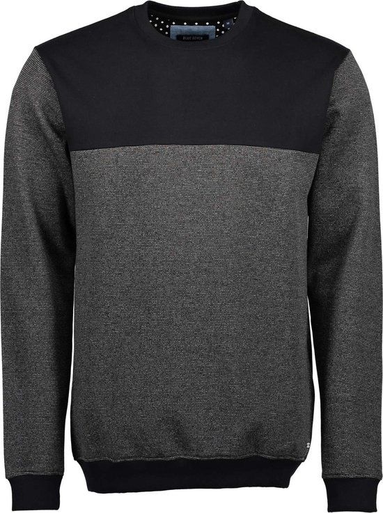 Blue Seven Heren Trui Zwart - Maat M - Katoen - Ronde Hals - Lange Mouw - Casual