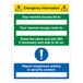 V Safety Emergency Information - Dichtstbijzijnde Trauma Kit/Ontsnappingsroute is 300 x 400mm - 1mm stijf plastic veiligheidsteken