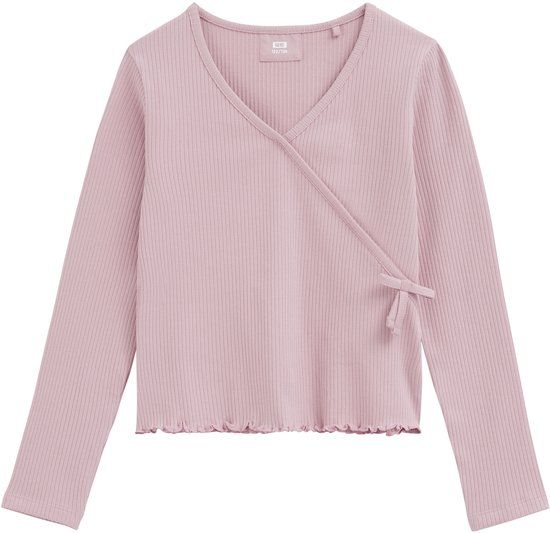 WE Fashion Meisjes T-shirt van ribstof met strikdetail