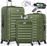KESSER® 3x Koffer, reiskofferset, trolleykoffer harde kofferset incl. bagageweegschaal + bagagelabel rollend kofferslot 4 wielen ABS harde schaal telescopisch handvat M-L-XL - Khaki