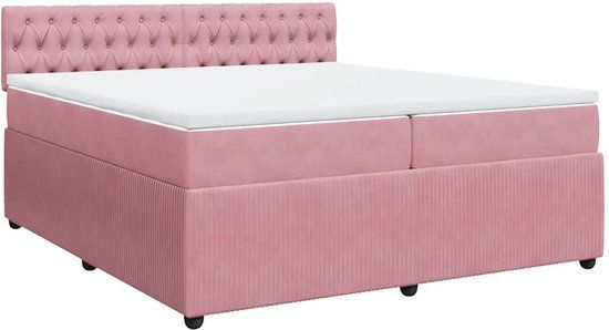 vidaXL Boxspring met matras fluweel roze 200x200 cm