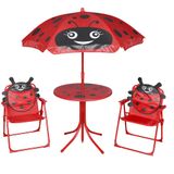VidaXL 3-delige Bistroset voor Kinderen met Parasol Rood