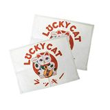 lachineuse - 2 placemats Lucky Cat - Japanse stoffen onderzetters - 40 x 30 cm - cadeau-idee Japan keuken - schattige Japanse kat Maneki Neko - Aziatisch decoratief object - wit