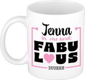 Bellatio Decorations Naam mok Jenna - wit - Fabulous - keramiek - 300 ml