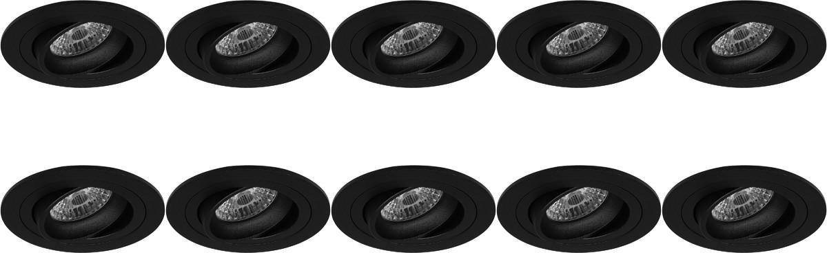 Qualu Spot Armatuur 10 Pack - Proma Alpin Pro - GU10 Fitting - Inbouw Rond - Mat Zwart - Aluminium - Kantelbaar - Ø92mm