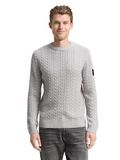 Tom Tailor Pull en maille à torsades - Taille XXL - gris blanc cassé chiné