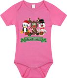 Bellatio Decorations Kerst baby rompertje - roze - diertjes - my first Christmas - Kerst cadeau 80