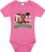 Bellatio Decorations Kerst baby rompertje - roze - diertjes - my first Christmas - Kerst cadeau 80