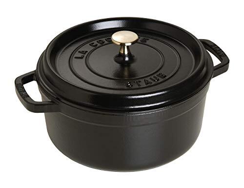 Staub 1102285 Cocotte/braadpan, rond met deksel 28 cm, 6.7 L, met matzwart email aan de binnenkant van de pot