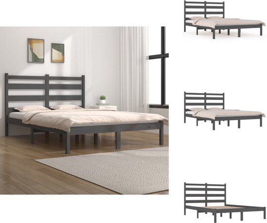 vidaXL Bedframe massief grenenhout grijs 200x200 cm
