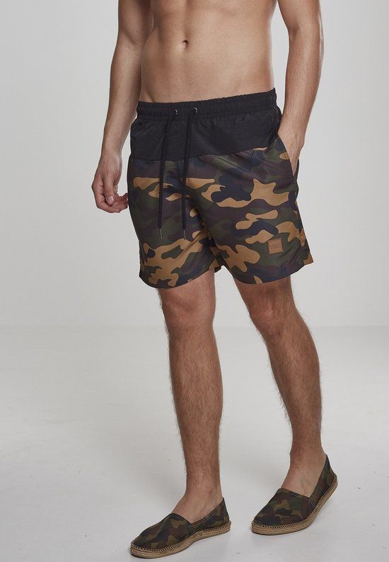 Urban Classics Block Swim Shorts Zwembroek woodland/zwart S Heren