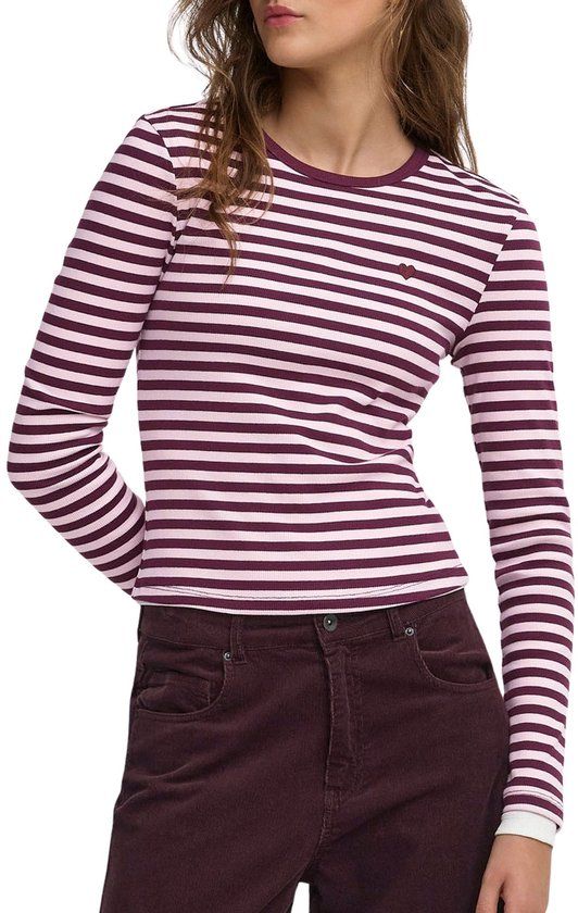 Only T-shirt Onlval L/s O-neck Stripe Top Jrs 15380211 Fig/pale Lilac (mette) + Emb. Heart Dames Maat - L