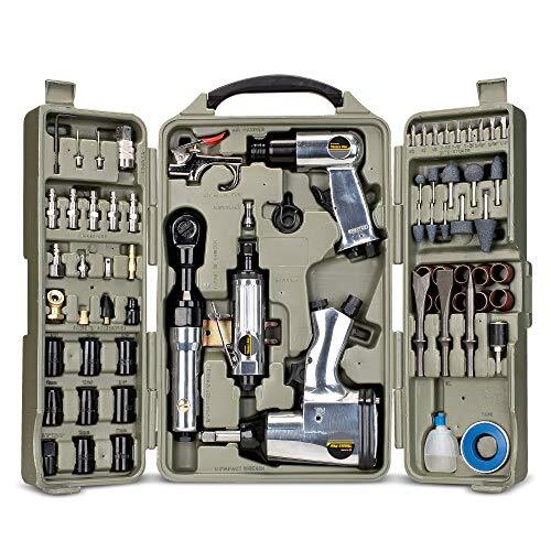 Tradespro Trades Pro Air Tool en accessoires kit, 71-delig, slagmoersleutel, luchtratel, slijpmachine, luchthamer, slangkoppelingen, opbergkoffer - 836668