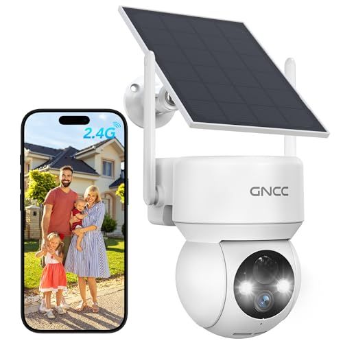 GNCC GNCC Bewakingscamera met Zonnepaneel, 2MP Zonnecamera voor buiten, Draadloos, 360° PTZ, Kleur Nachtzicht, Tweeweg-audio, PIR Bewegingsdetector, Alarm Sirene, Alleen 2.4 GHz, Alexa