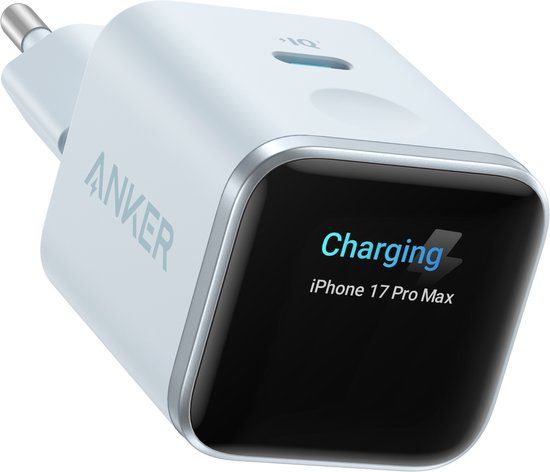 Anker Nano 45W USB-C Snellader met Smart Display - Blauw