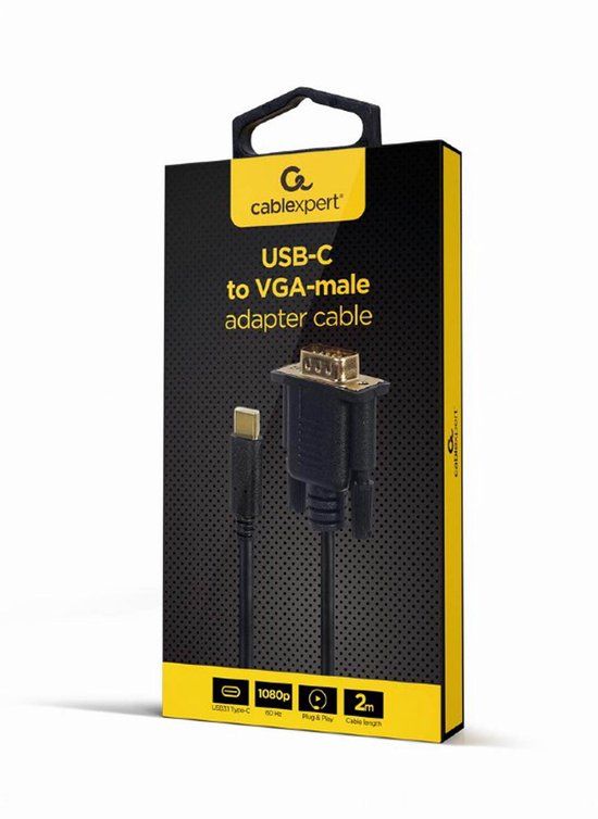Gembird A-CM-VGAM-01 video kabel adapter 2 m USB C VGA (D-Sub) Zwart