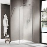 Fortifura Galeria Inloopdouche - 90x200cm - afgeronde glaswand - rechts - ribbel glas - wandarm - PVD - geborsteld RVS