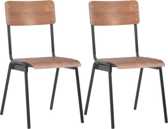 vidaXL Eetkamerstoelen 2 stuks massief multiplex staal bruin