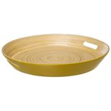 5Five Dienblad rond - D42 cm - bamboe hout - okergeel - met handvaten