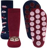 Ewers Antislipsokken Kindermaat - DUOPACK - Donkerblauw & Wijnrood met Hertje en Bloemen - Siliconen Noppen - 27/30