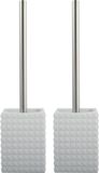MSV Toiletborstel houder Kubik - 2x - kunststeen - wit/zilver - 37 x 10 cm