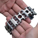 Merkloos Bracelet multifonctionnel d'outils d'extérieur - Bracelet en acier inoxydable 29 en 1 avec tournevis, ouvre-boîte, décapsuleur et clé à molette