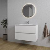 Saniclass Chaci Badkamermeubelset - 80x46x55cm - keramische wastafel wit - 1 ovale wasbak - 1 kraangat - 2 lades - ronde spiegel met verlichting - mat wit