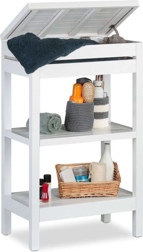 Relaxdays Badkamerrek Bamboe - 3 Etages - Wit