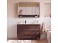 Moka Ensemble meuble simple vasque encastrée gauche 120cm et armoire miroir Bois foncé